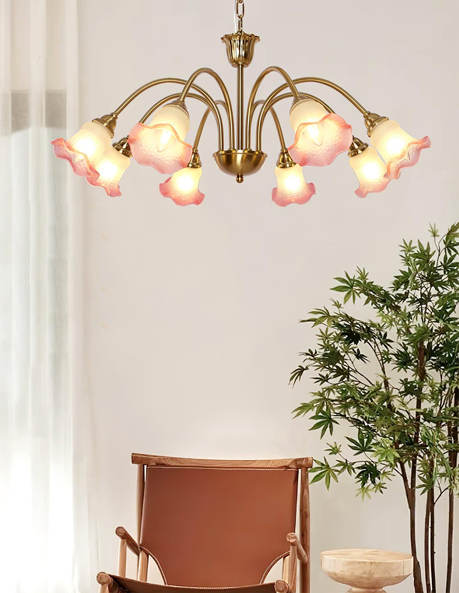 Morning Glory Blown Glass Chandelier with Copper Accents for Modern Living Spaces