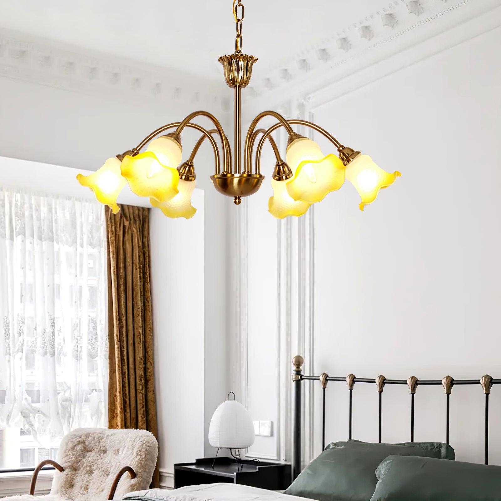 Morning Glory Blown Glass Chandelier with Copper Accents for Modern Living Spaces