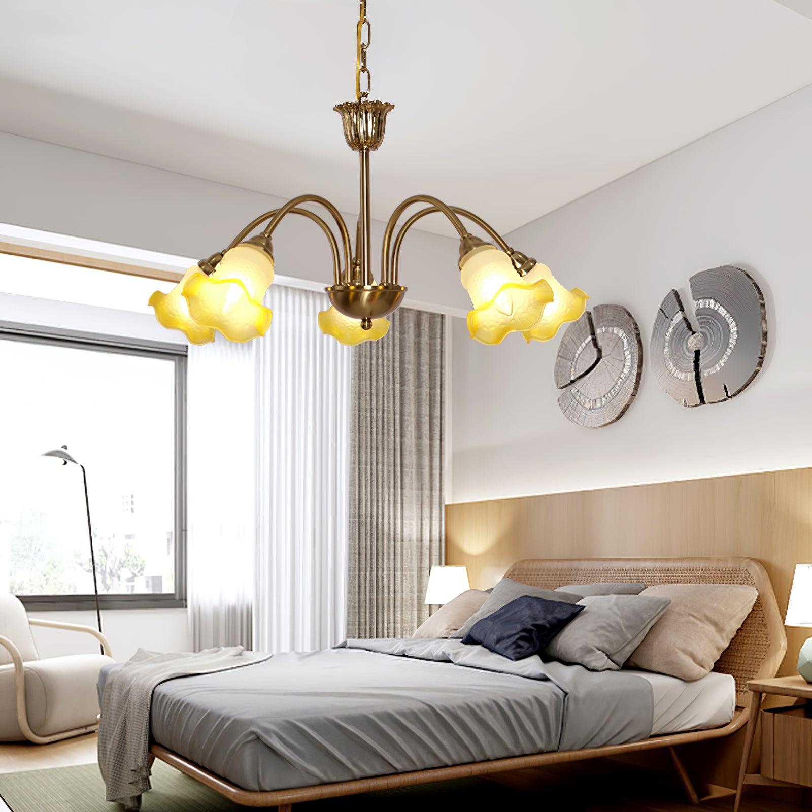 Morning Glory Blown Glass Chandelier with Copper Accents for Modern Living Spaces