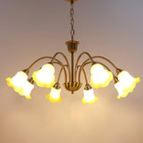 Morning Glory Blown Glass Chandelier with Copper Accents for Modern Living Spaces