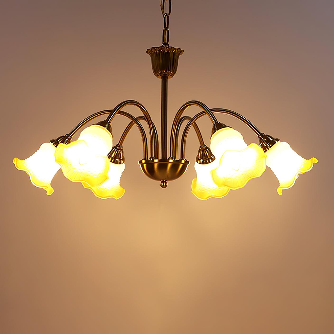Morning Glory Blown Glass Chandelier with Copper Accents for Modern Living Spaces