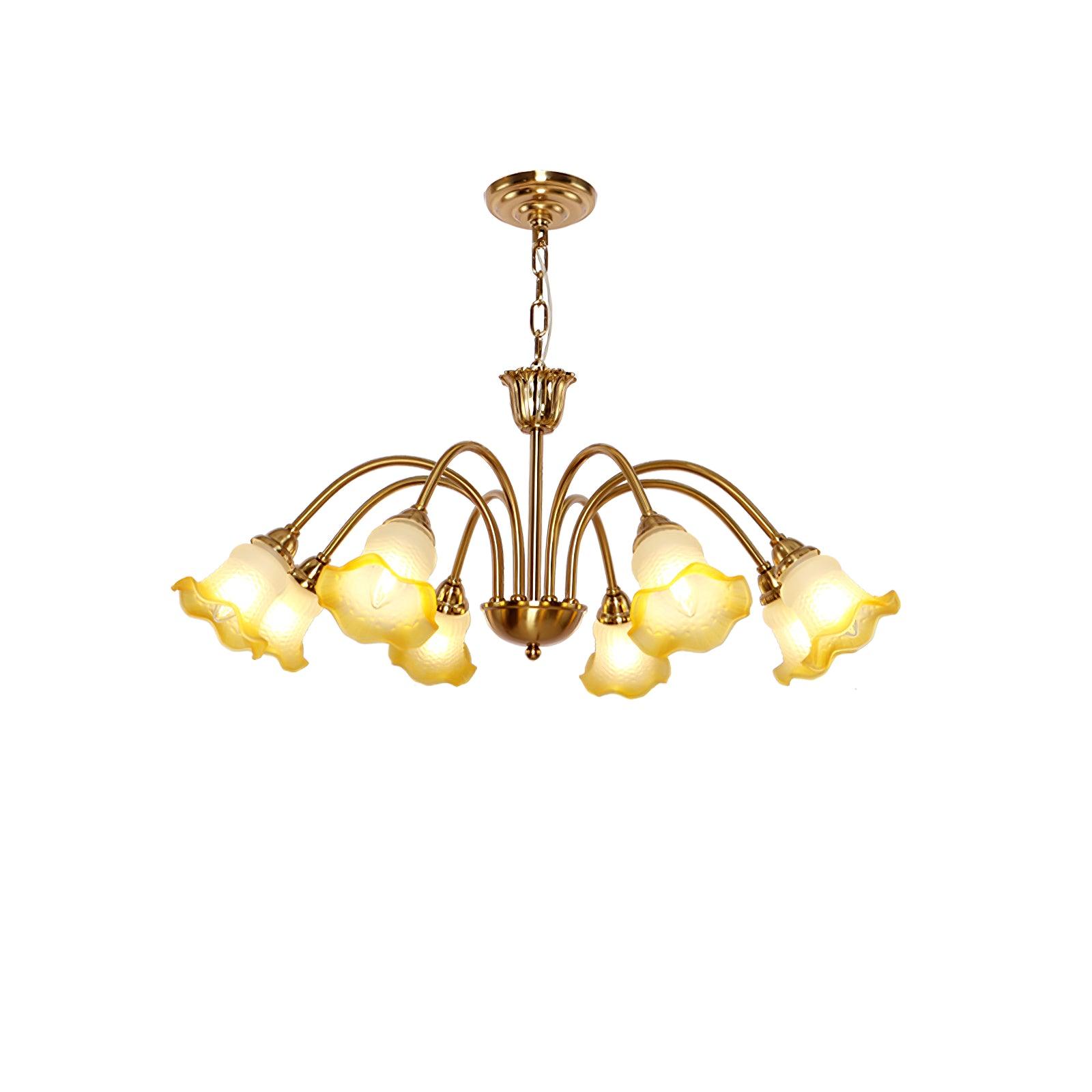 Morning Glory Blown Glass Chandelier with Copper Accents for Modern Living Spaces