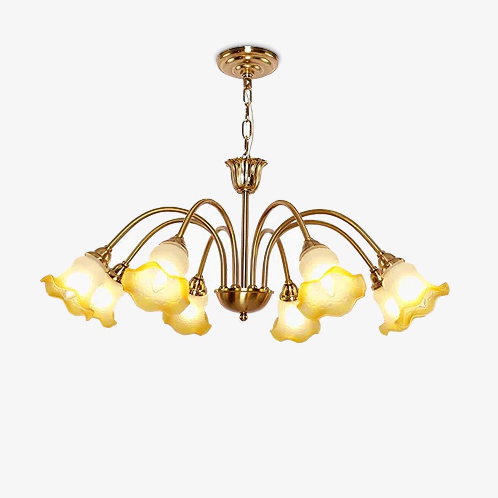 Morning Glory Blown Glass Chandelier with Copper Accents for Modern Living Spaces