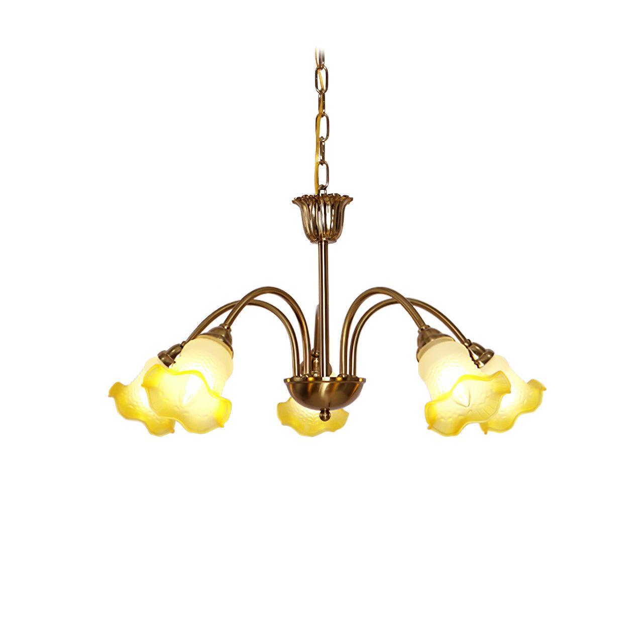 Morning Glory Blown Glass Chandelier with Copper Accents for Modern Living Spaces