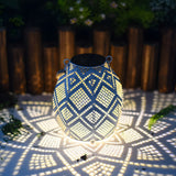 Moroccan Style Outdoor Solar Hanging Lantern White Hemp Rope LED Decorative Garden Light