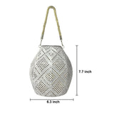 Moroccan Style Outdoor Solar Hanging Lantern White Hemp Rope LED Decorative Garden Light