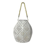 Moroccan Style Outdoor Solar Hanging Lantern White Hemp Rope LED Decorative Garden Light