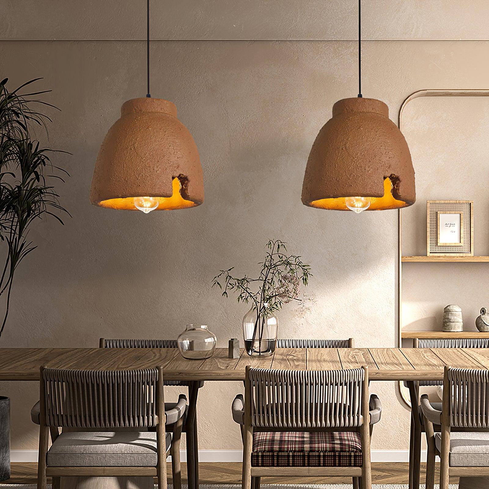 Morphe Amorphous Organic Textured Pendant Light Artistic Brown Oval Shape Hanging Lamp