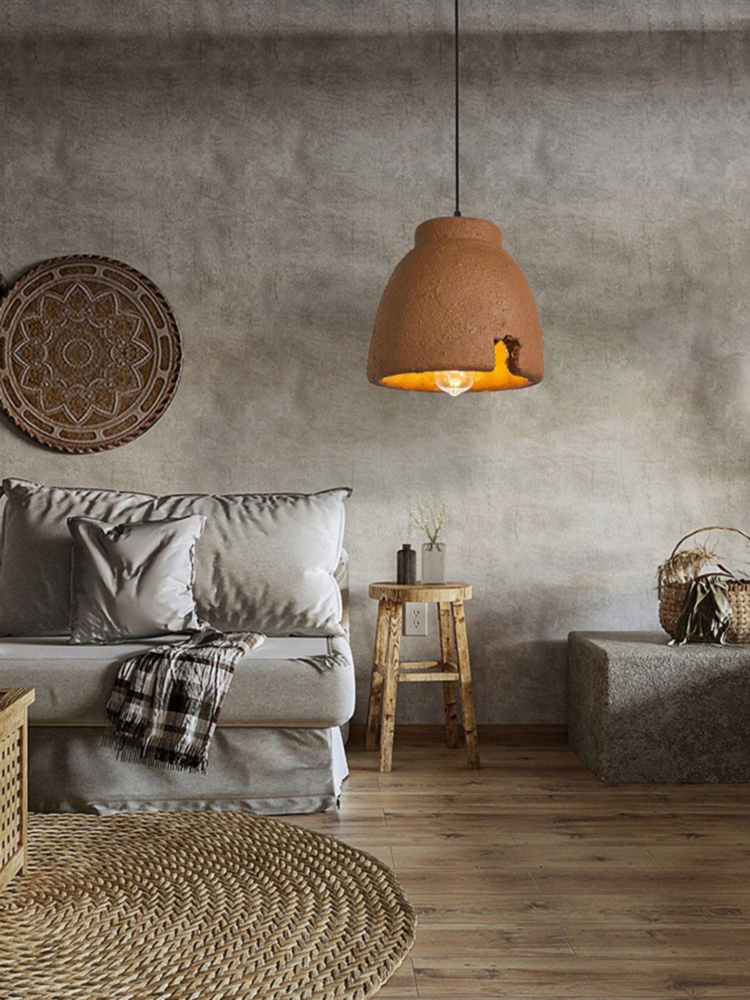 Morphe Amorphous Organic Textured Pendant Light Artistic Brown Oval Shape Hanging Lamp