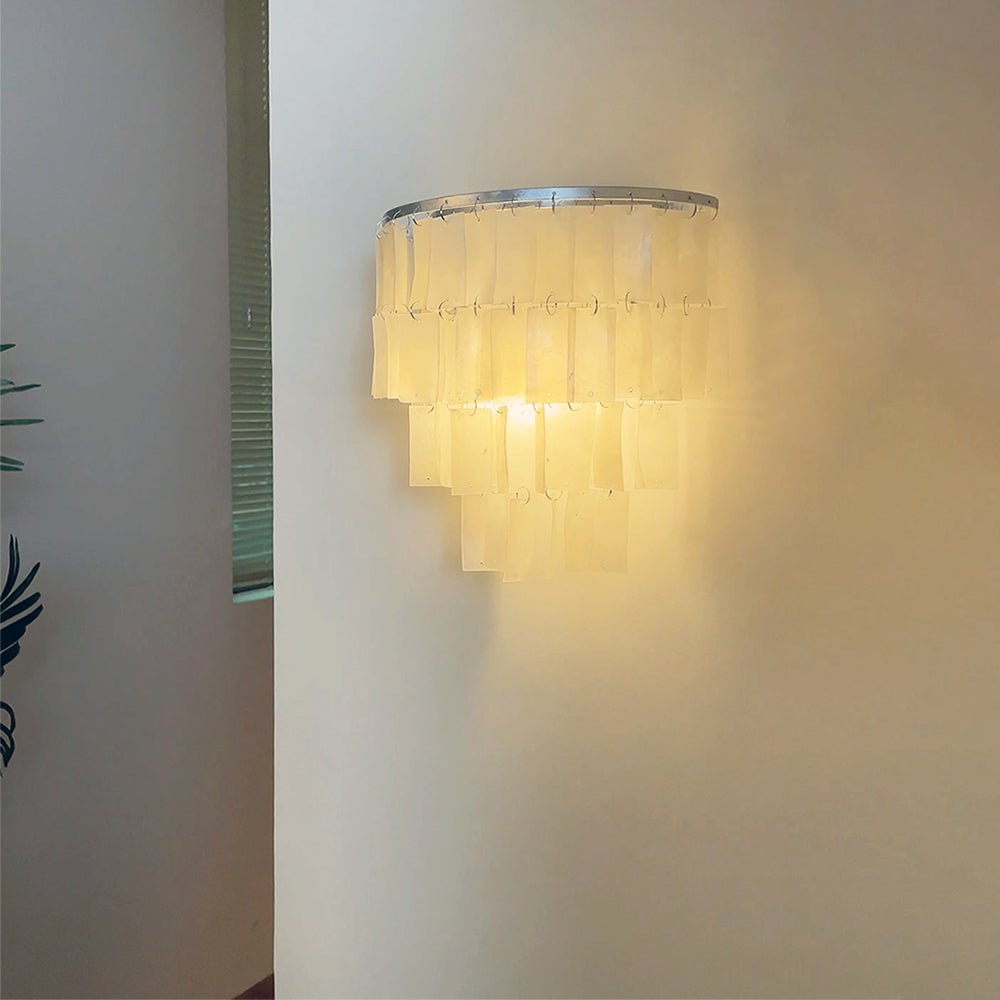 Mother of Pearl Shell Tiered Wall Sconce Light with Silver Finish Elegant Indoor Lighting Fixture