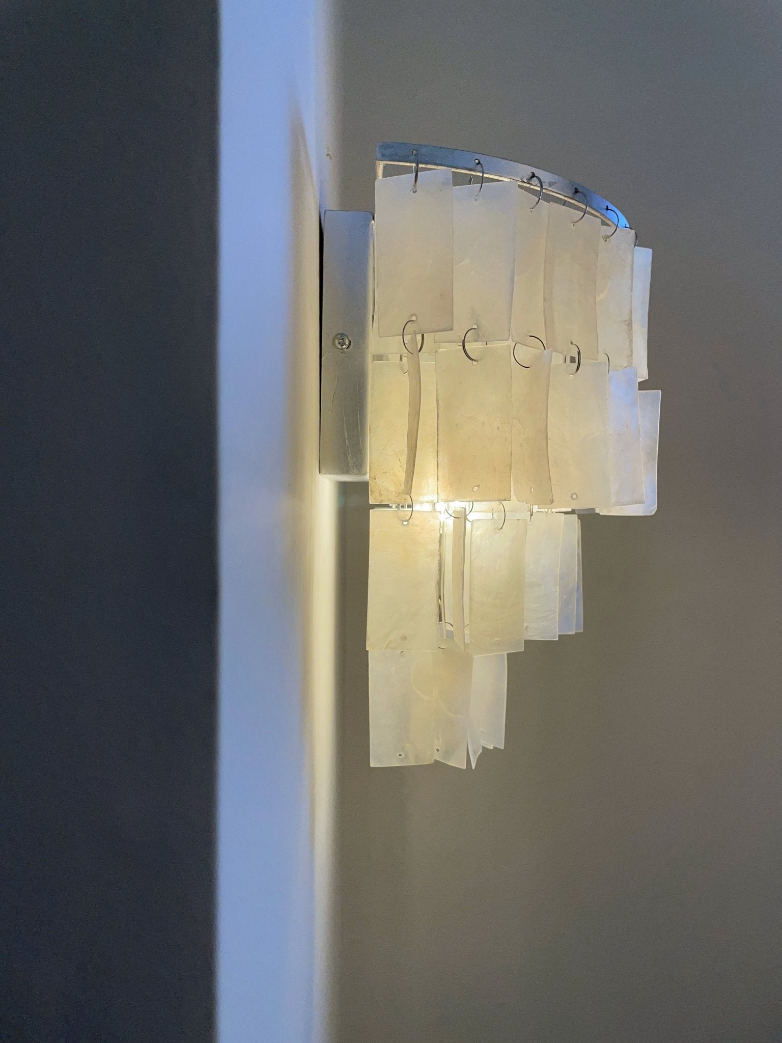 Mother of Pearl Shell Tiered Wall Sconce Light with Silver Finish Elegant Indoor Lighting Fixture