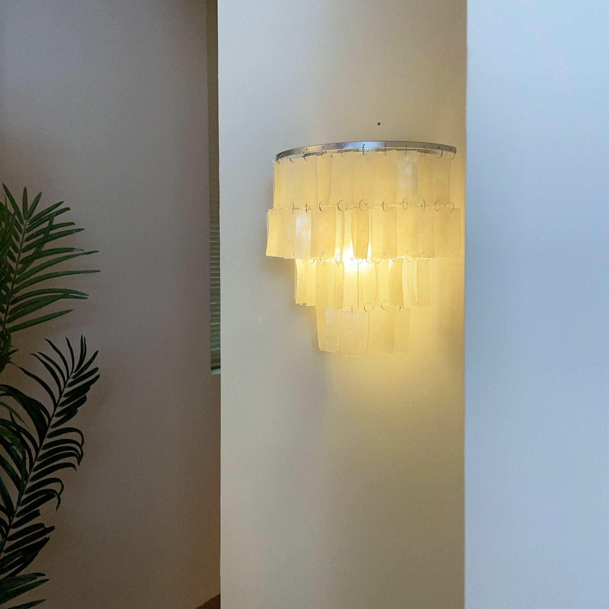 Mother of Pearl Shell Tiered Wall Sconce Light with Silver Finish Elegant Indoor Lighting Fixture