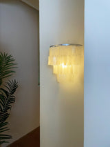 Mother of Pearl Shell Tiered Wall Sconce Light with Silver Finish Elegant Indoor Lighting Fixture
