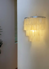 Mother of Pearl Shell Tiered Wall Sconce Light with Silver Finish Elegant Indoor Lighting Fixture
