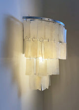 Mother of Pearl Shell Tiered Wall Sconce Light with Silver Finish Elegant Indoor Lighting Fixture