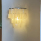Mother of Pearl Shell Tiered Wall Sconce Light with Silver Finish Elegant Indoor Lighting Fixture