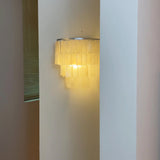 Mother of Pearl Shell Tiered Wall Sconce Light with Silver Finish Elegant Indoor Lighting Fixture