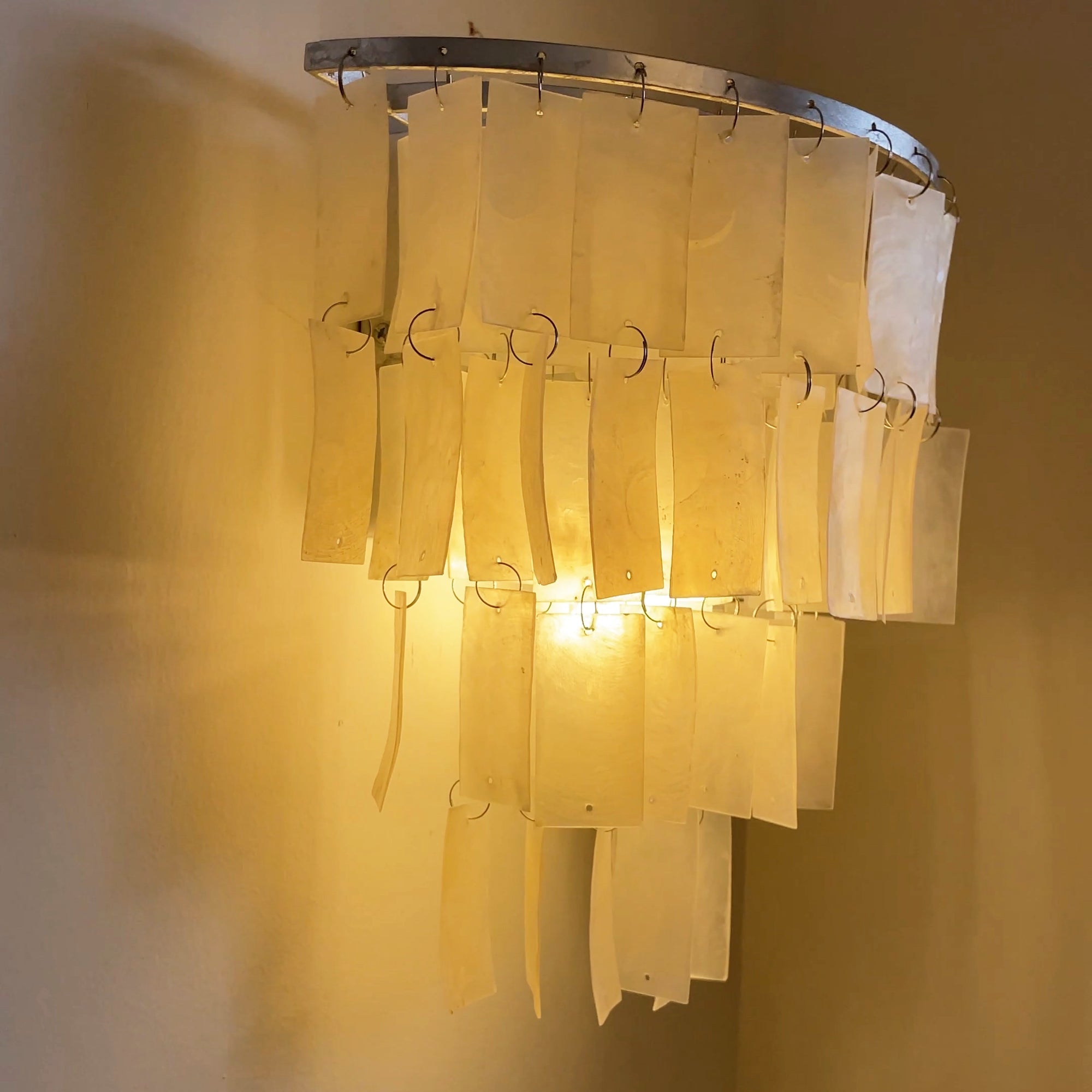 Mother of Pearl Shell Tiered Wall Sconce Light with Silver Finish Elegant Indoor Lighting Fixture