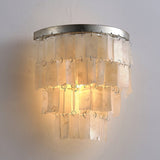 Mother of Pearl Shell Tiered Wall Sconce Light with Silver Finish Elegant Indoor Lighting Fixture