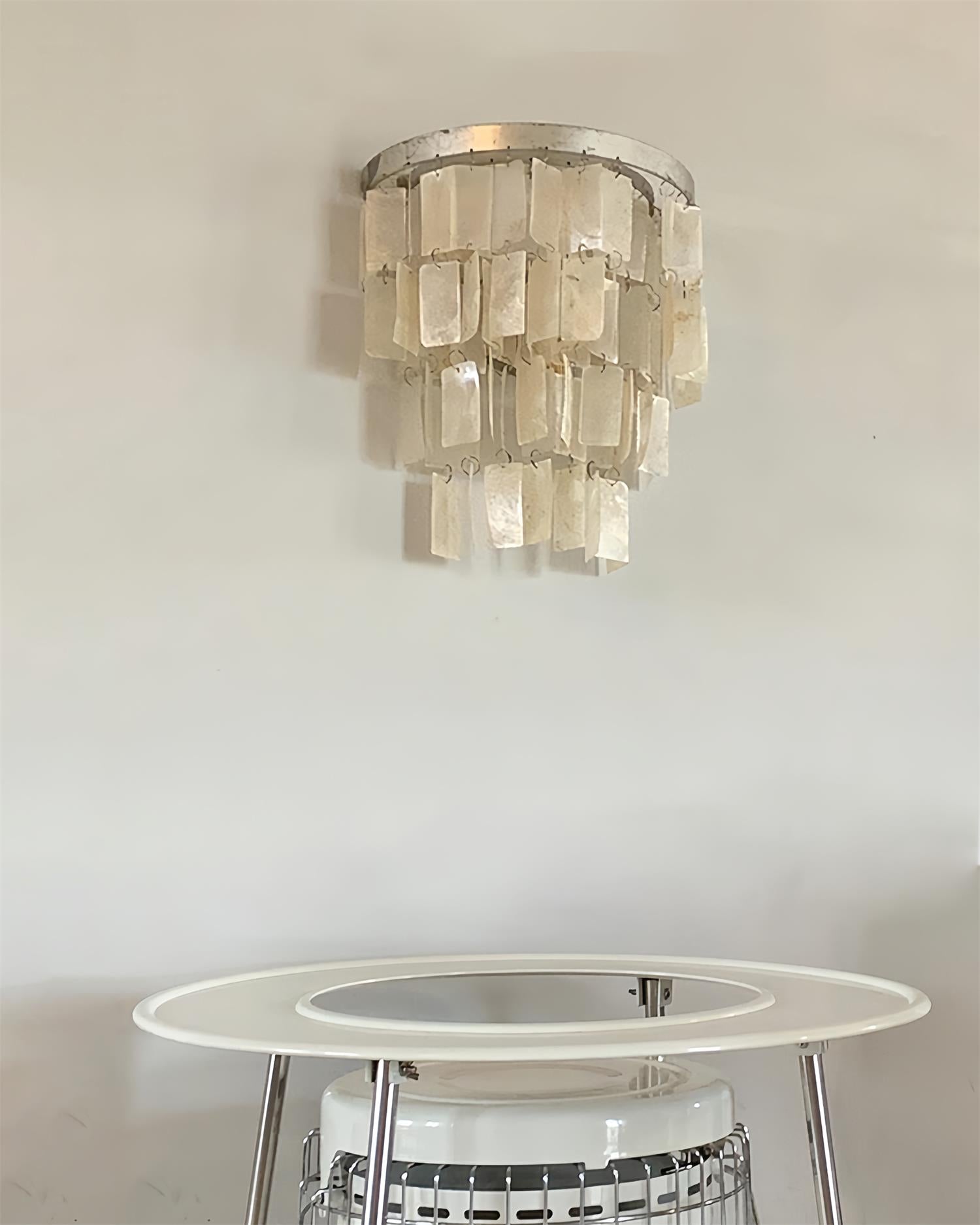 Mother of Pearl Shell Tiered Wall Sconce Light with Silver Finish Elegant Indoor Lighting Fixture