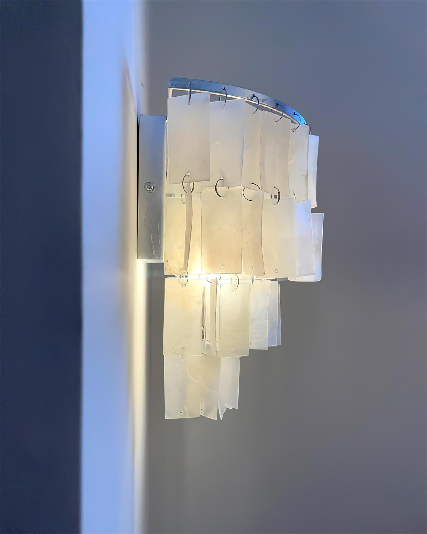 Mother of Pearl Shell Tiered Wall Sconce Light with Silver Finish Elegant Indoor Lighting Fixture