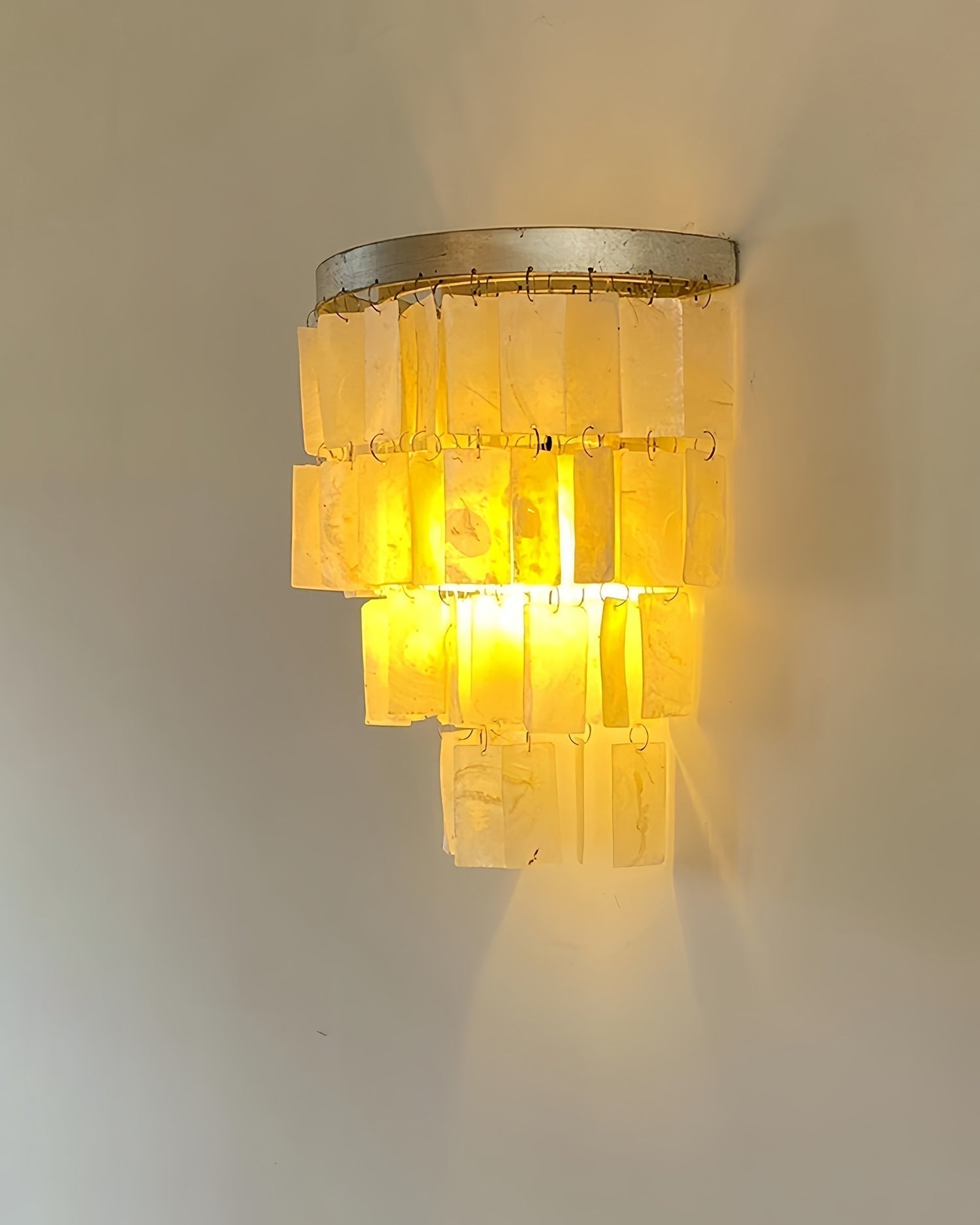 Mother of Pearl Shell Tiered Wall Sconce Light with Silver Finish Elegant Indoor Lighting Fixture