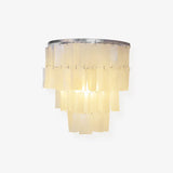 Mother of Pearl Shell Tiered Wall Sconce Light with Silver Finish Elegant Indoor Lighting Fixture