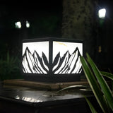 Mountain Silhouette Solar Fence Post Light Waterproof LED Outdoor Landscape Pillar Lamp Black