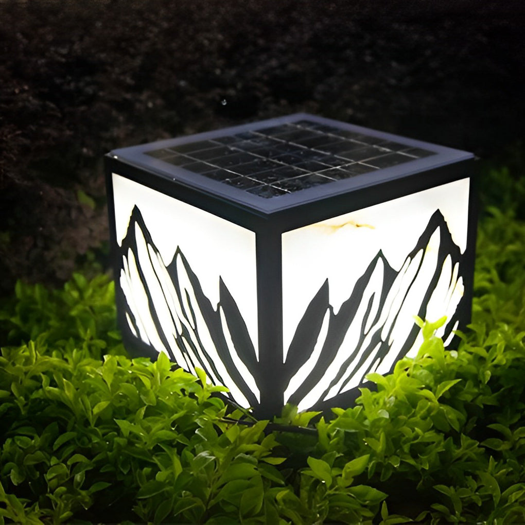 Mountain Silhouette Solar Fence Post Light Waterproof LED Outdoor Landscape Pillar Lamp Black