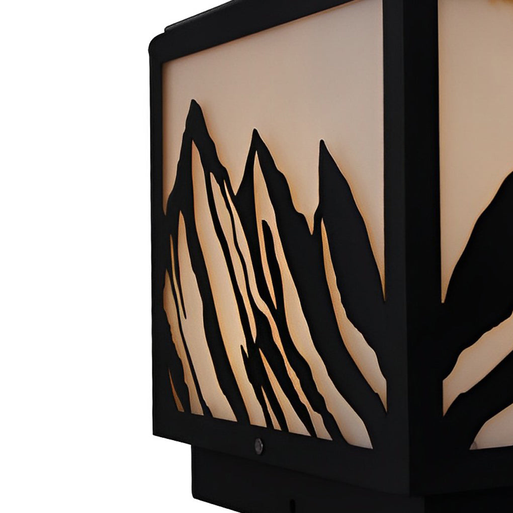 Mountain Silhouette Solar Fence Post Light Waterproof LED Outdoor Landscape Pillar Lamp Black