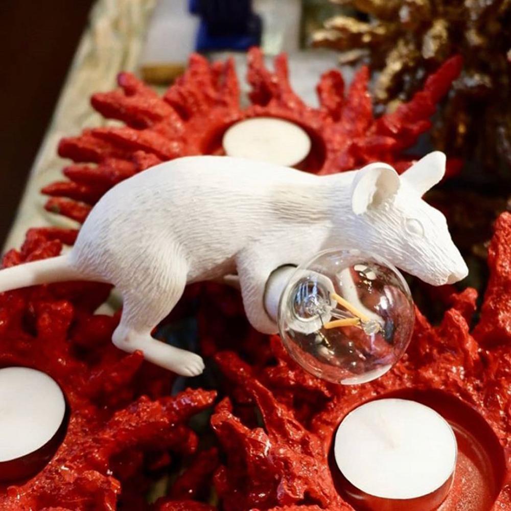 Resin Mouse Table Lamp Decorative Animal Sculpture Side Table Light for Bedside and Desk