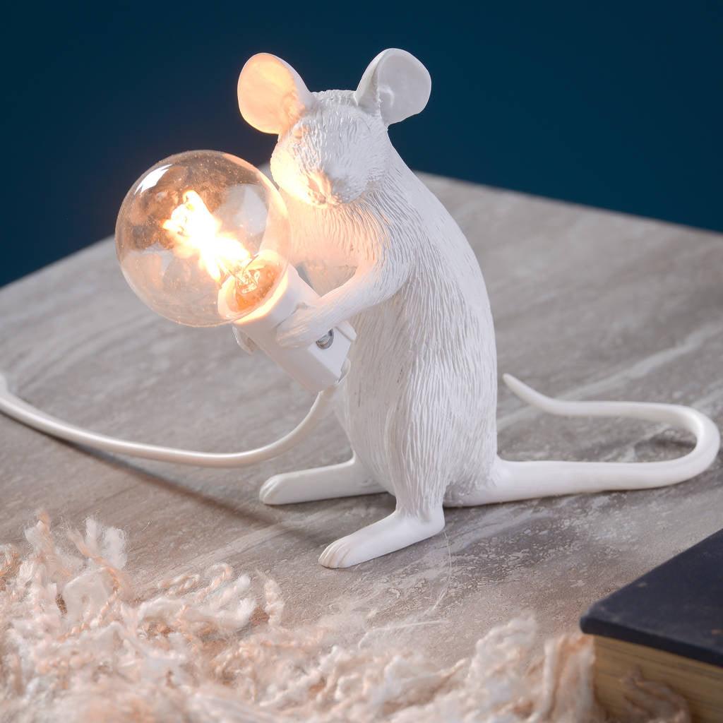 Resin Mouse Table Lamp Decorative Animal Sculpture Side Table Light for Bedside and Desk
