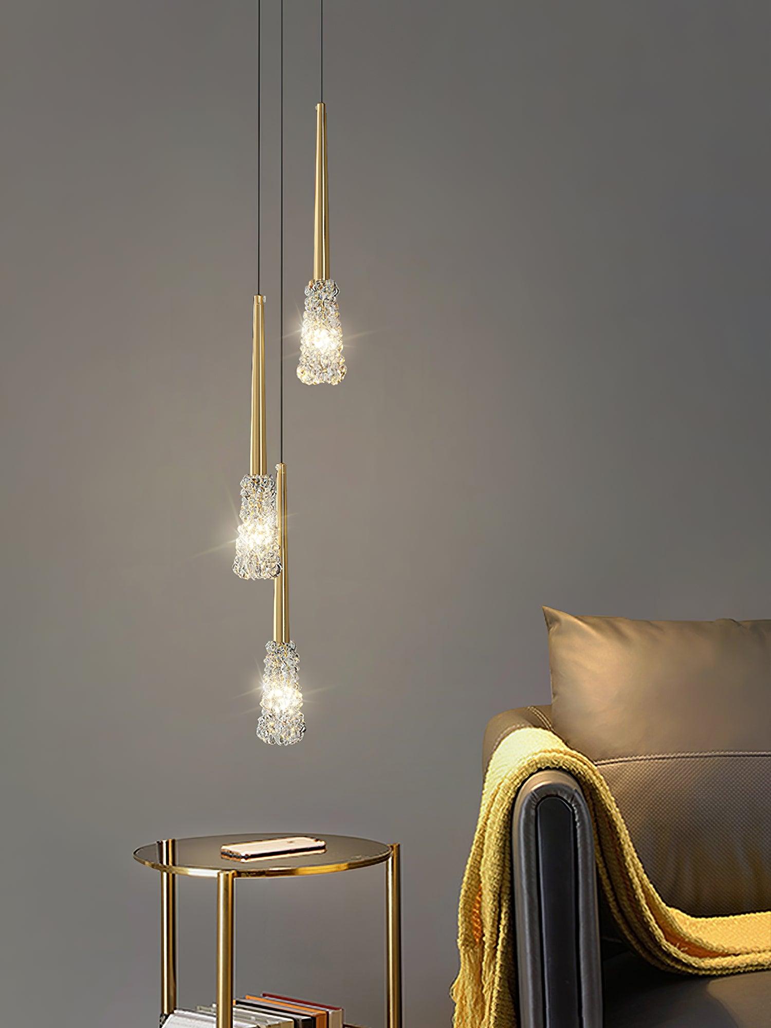 Mozzi Crystal Cylinder Pendant Light Luxury Gold Hanging Lamp for Modern Interiors