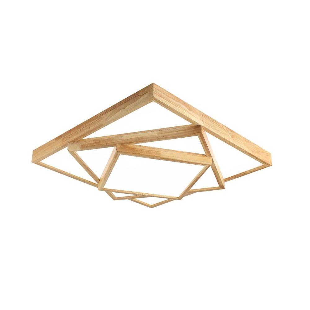 Modern Nordic Square Wood Dimmable LED Ceiling Light Flush Mount Fixture for Home