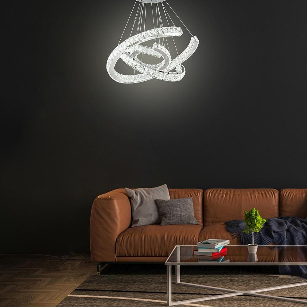 Modern Wave Crystal LED Flush Mount Ceiling Light Stainless Steel Fixture for Dining Room
