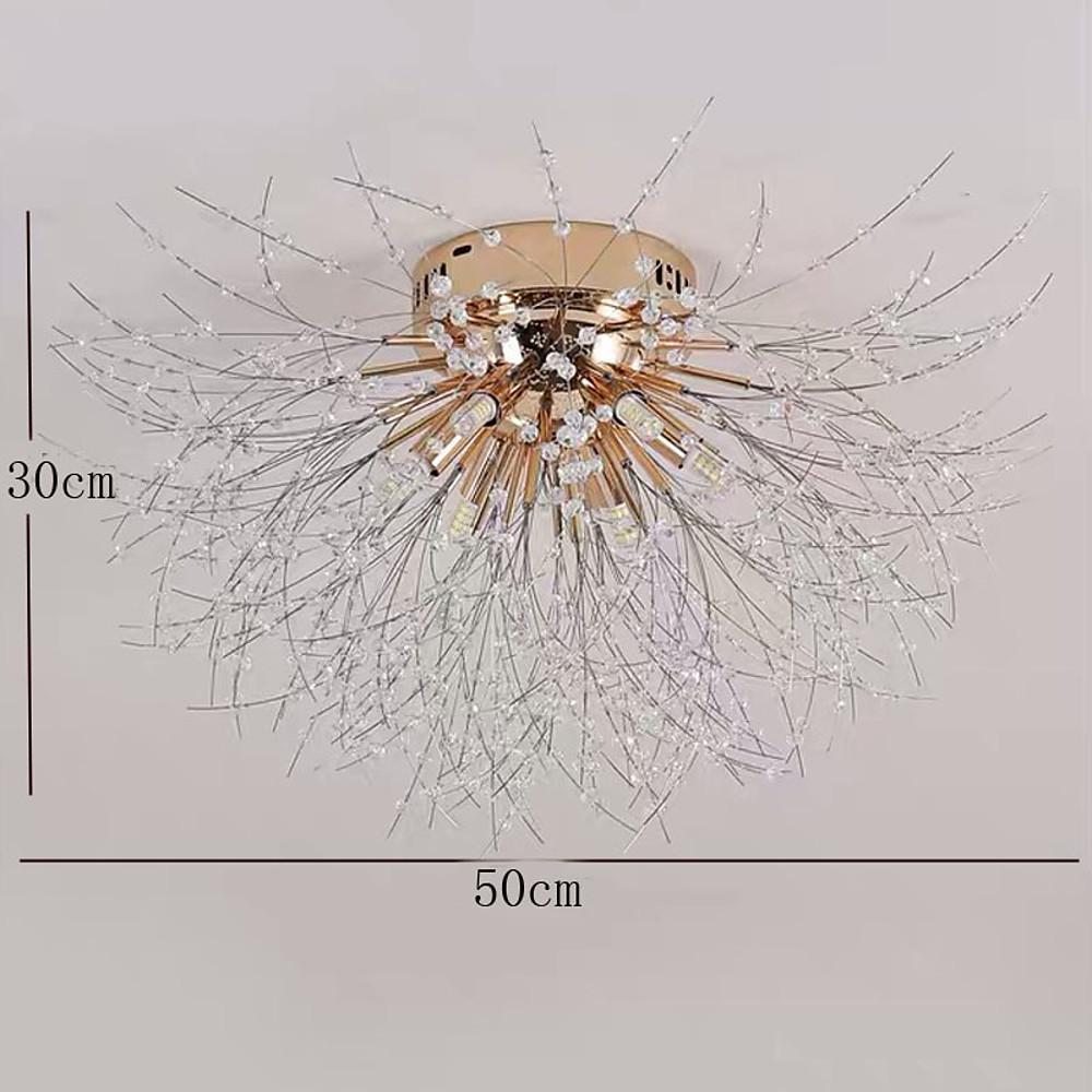 Elegant Flower Branch Crystal Ceiling Lamp 6 Light Brass Flush Mount Lighting