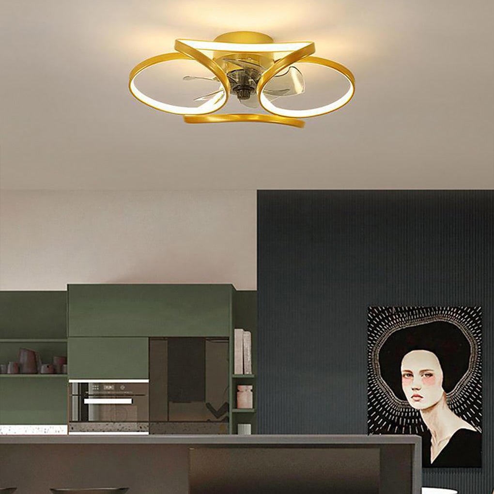 Modern Flower Design LED Flush Mount Ceiling Fan with Remote Control and 3 Speed Settings