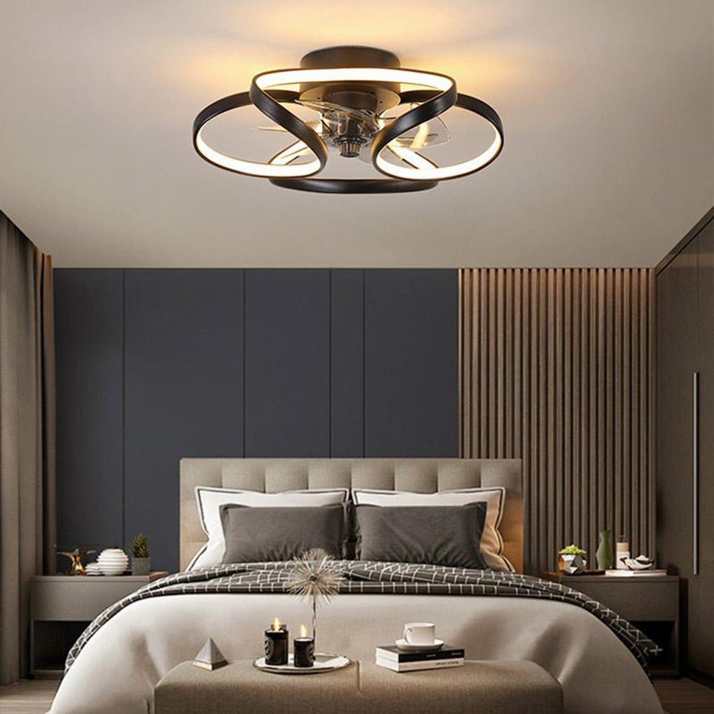 Modern Flower Design LED Flush Mount Ceiling Fan with Remote Control and 3 Speed Settings