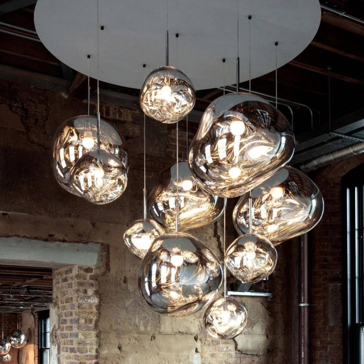 Multi Head Lava Melting Glass Pendant Light Round Ceiling Chandelier for Modern Interiors