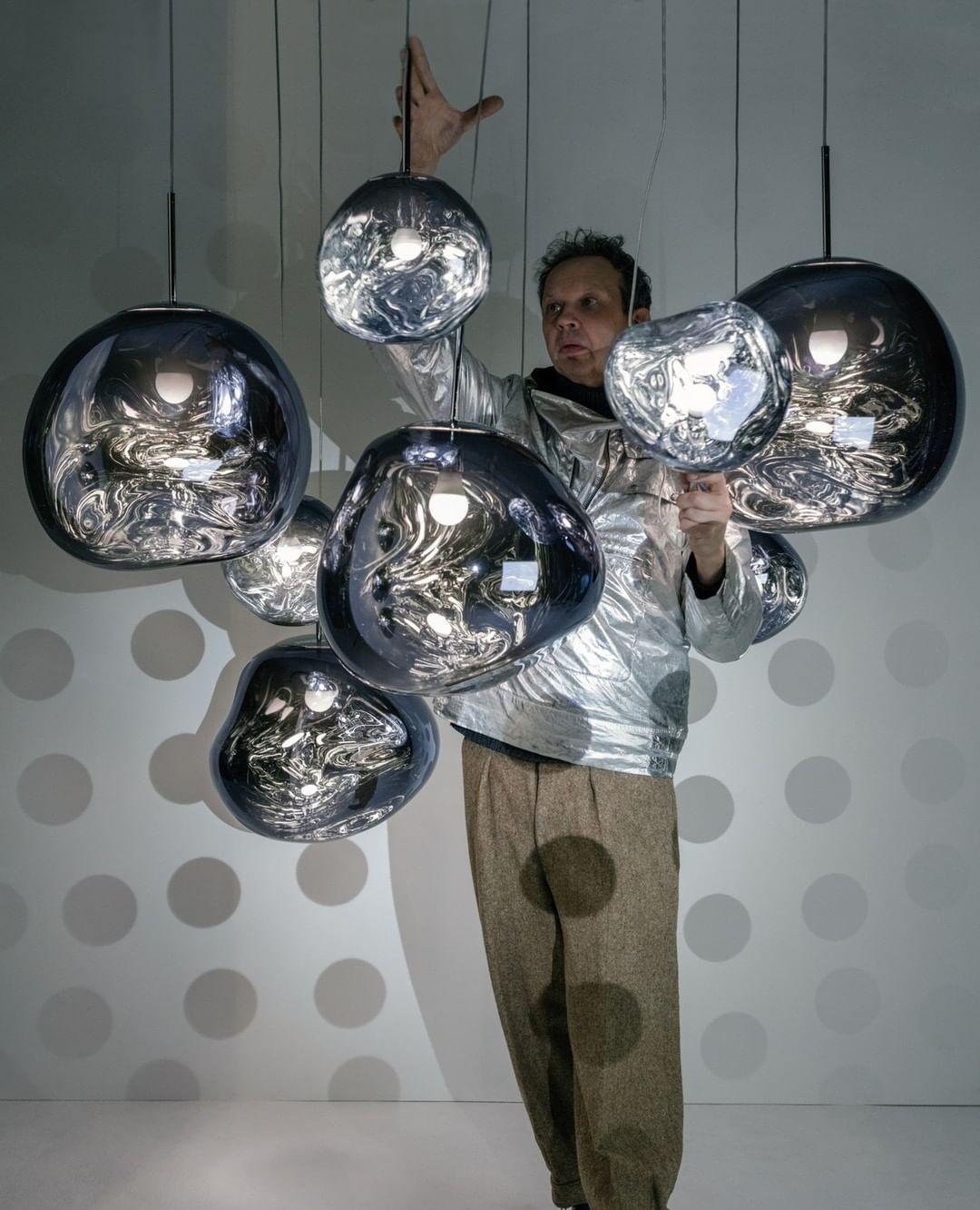 Multi Head Lava Melting Glass Pendant Light Round Ceiling Chandelier for Modern Interiors