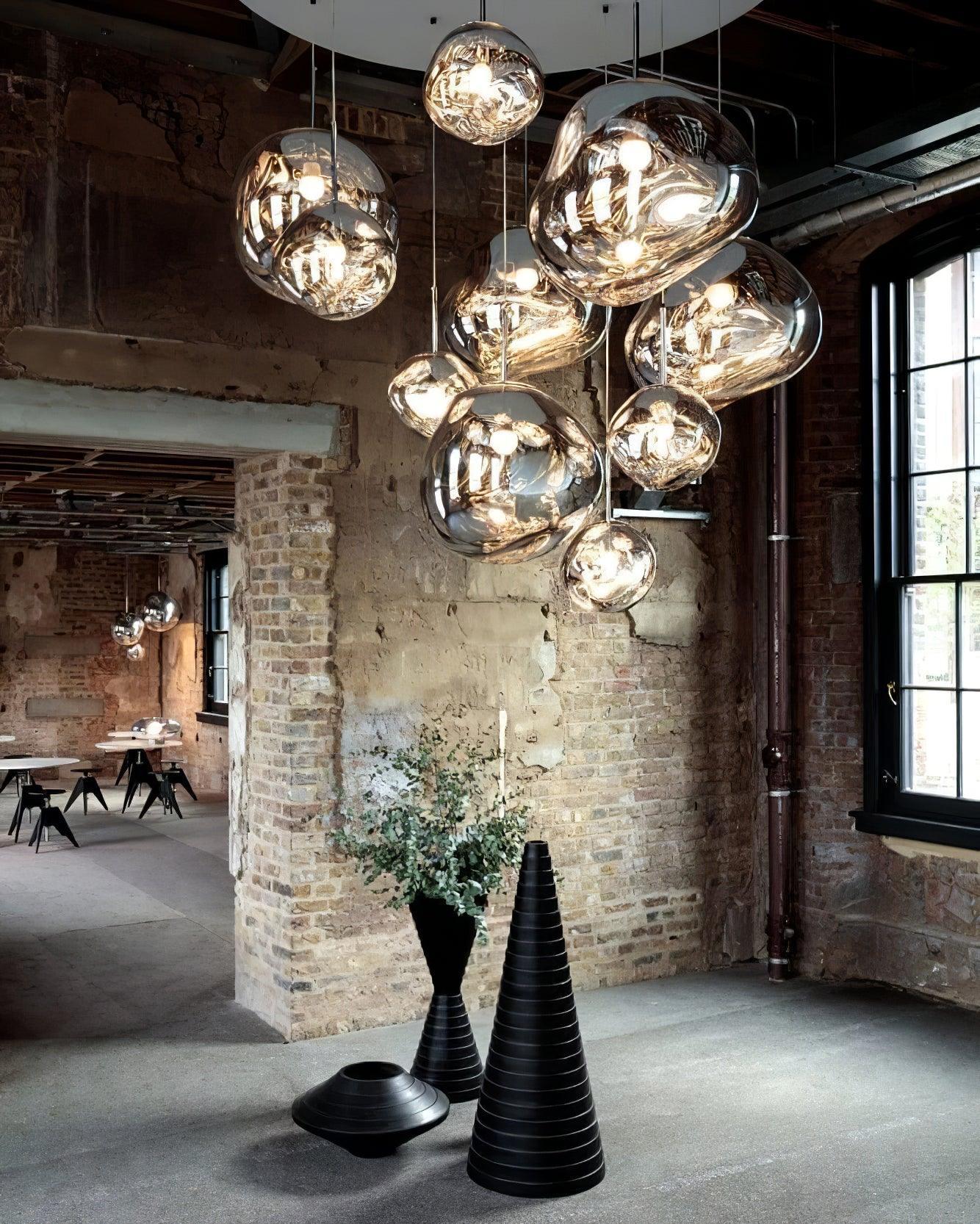 Multi Head Lava Melting Glass Pendant Light Round Ceiling Chandelier for Modern Interiors