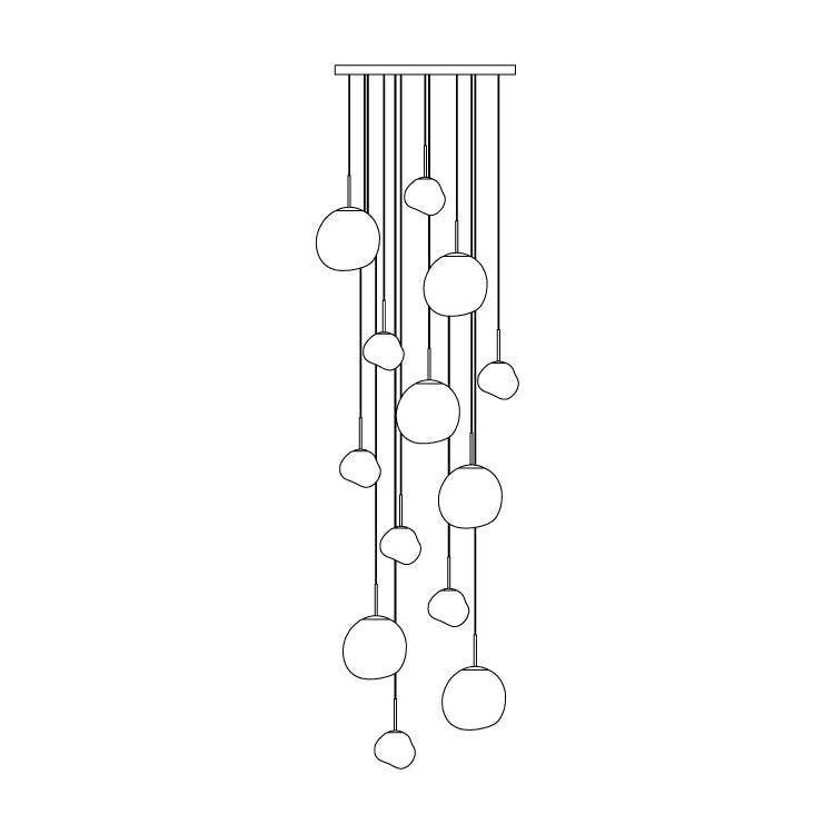 Multi Head Lava Melting Glass Pendant Light Round Ceiling Chandelier for Modern Interiors