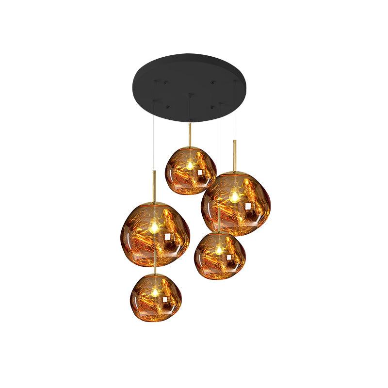 Multi Head Lava Melting Glass Pendant Light Round Ceiling Chandelier for Modern Interiors