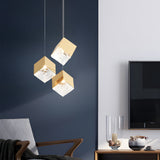 Multi Light Glass Ice Cube LED Pendant for Modern Staircase and Foyer in Gold or Chrome