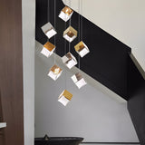 Multi Light Glass Ice Cube LED Pendant for Modern Staircase and Foyer in Gold or Chrome