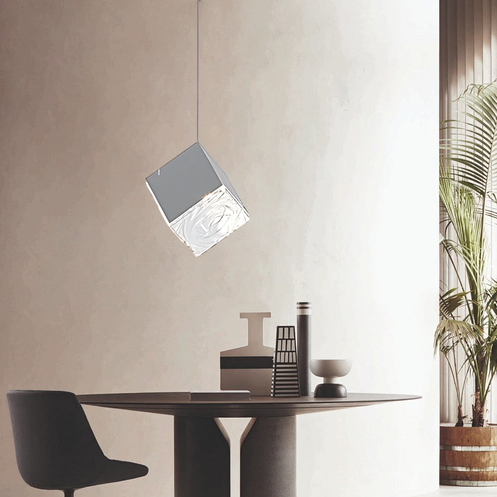 Multi Light Glass Ice Cube LED Pendant for Modern Staircase and Foyer in Gold or Chrome