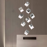 Multi Light Glass Ice Cube LED Pendant for Modern Staircase and Foyer in Gold or Chrome