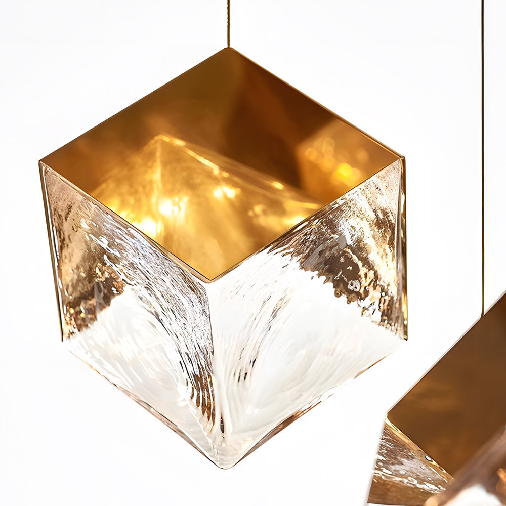Multi Light Glass Ice Cube LED Pendant for Modern Staircase and Foyer in Gold or Chrome
