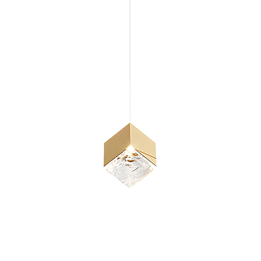 Multi Light Glass Ice Cube LED Pendant for Modern Staircase and Foyer in Gold or Chrome
