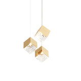 Multi Light Glass Ice Cube LED Pendant for Modern Staircase and Foyer in Gold or Chrome